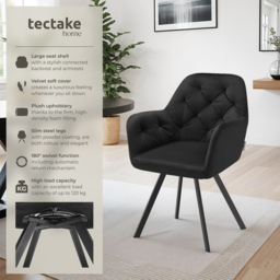 tectake Lucia Black Padded and Quilted Swivel Armchair Set of 4 - Wilko - thumbnail 4