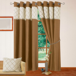Intimates Natasha Latte and Cream Eyelet Curtains 168 x 183cm - Size: W 168 x D 183cm - Wilko
