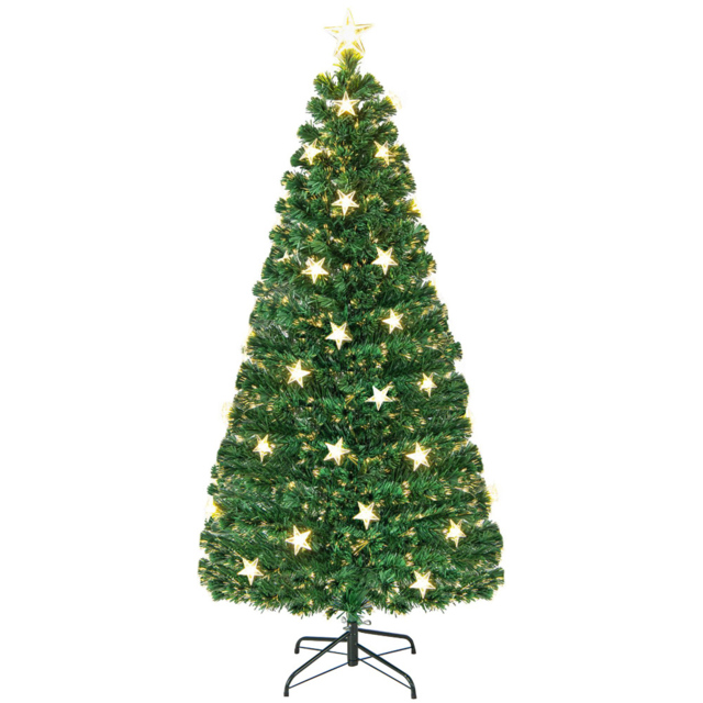 Costway Pre Lit Warm White Star Fibre Optic LED Artificial Christmas Tree 6ft - Green - Wilko - image 1