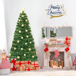 Costway Pre Lit Warm White Star Fibre Optic LED Artificial Christmas Tree 6ft - Green - Wilko - thumbnail 3