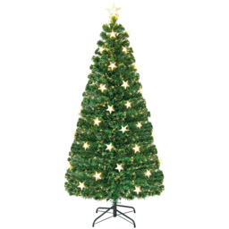 Costway Pre Lit Warm White Star Fibre Optic LED Artificial Christmas Tree 6ft - Green - Wilko - thumbnail 1