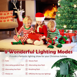 Costway Pre Lit Warm White Star Fibre Optic LED Artificial Christmas Tree 6ft - Green - Wilko - thumbnail 5