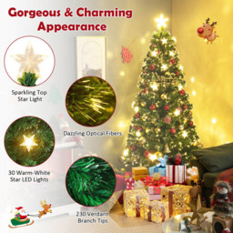 Costway Pre Lit Warm White Star Fibre Optic LED Artificial Christmas Tree 6ft - Green - Wilko - thumbnail 7