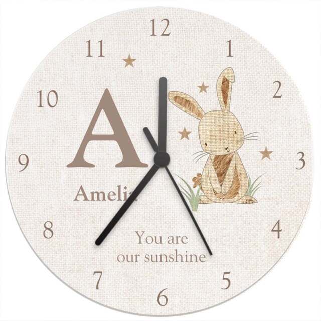 Personalised Memento Hessian Rabbit Shabby Chic Large Wooden Clock - Size: 2.5 x 2.5 x 0.4cm - White - Wilko - image 1