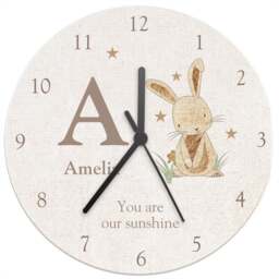 Personalised Memento Hessian Rabbit Shabby Chic Large Wooden Clock - Size: 2.5 x 2.5 x 0.4cm - White - Wilko - thumbnail 1