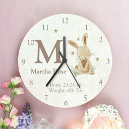 Personalised Memento Hessian Rabbit Shabby Chic Large Wooden Clock - Size: 2.5 x 2.5 x 0.4cm - White - Wilko - thumbnail 3
