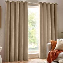 Yard Natural Heavy Chenille Velvet Eyelet Curtain 168 x 229cm - Size: W 229 x D 168cm - Cream - Yard Living - Wilko