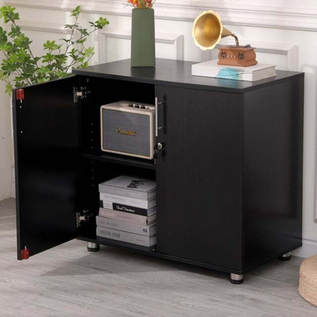 MMT Furniture Designs 2 Door Black Lockable Filing Cabinet - Size: 75 x 80 x 45cm - Wilko - image 1
