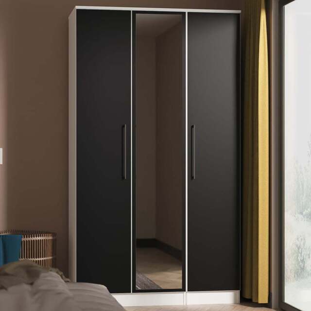 Crowndale Worcester 3 Door Matt Black and White Mirrored Wardrobe Ready Assembled - Black Matt & White - Wilko - image 1