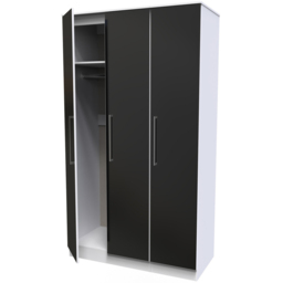 Crowndale Worcester 3 Door Matt Black and White Mirrored Wardrobe Ready Assembled - Black Matt & White - Wilko - thumbnail 5