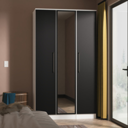 Crowndale Worcester 3 Door Matt Black and White Mirrored Wardrobe Ready Assembled - Black Matt & White - Wilko - thumbnail 7