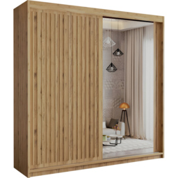 Sliding Wardrobes 4U Royal 2 Door Oak Minimalist Mirrored Wardrobe 150cm - Brown - Wilko - thumbnail 3