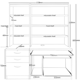 R White Cabinets 3 Drawer Set-17 Computer Desk with Bookcase and Printer Shelf White - Size: 182.8 x 132.9 x 54cm - Wilko - thumbnail 6