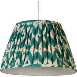 Lighting Collection Ikat Pleat Gathered Ceiling Lamp Shade - Size: 24 x 36 x 36cm - Green and Beige - Wilko