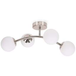 ValueLights Jas Silver 4 Way Opal White Frosted Glass Globe Shade LED Ceiling Light - Size: 20 x 22 x 48cm - Wilko
