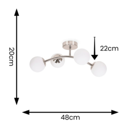 ValueLights Jas Silver 4 Way Opal White Frosted Glass Globe Shade LED Ceiling Light - Size: 20 x 22 x 48cm - Wilko - thumbnail 5