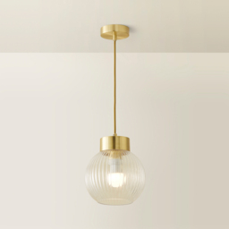 ValueLights Maddison Ribbed Glass Shade Brushed Gold Capped LED Ceiling Pendant Light - Size: 129 x 20 x 20cm - Wilko - thumbnail 6