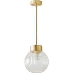 ValueLights Maddison Ribbed Glass Shade Brushed Gold Capped LED Ceiling Pendant Light - Size: 129 x 20 x 20cm - Wilko