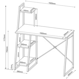 Harlow Oak & Silver Metal Shelved Desk - Size: 102 x 117 x 50cm - Brown - Wilko - thumbnail 3