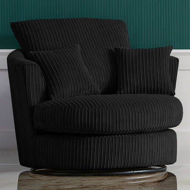 Portland Luxor Black Jumbo Cord Swivel Chair - Size: Single - Wilko - image 1