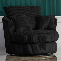 Portland Luxor Black Jumbo Cord Swivel Chair - Size: Single - Wilko - thumbnail 1