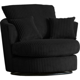 Portland Luxor Black Jumbo Cord Swivel Chair - Size: Single - Wilko - thumbnail 3