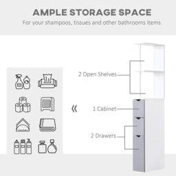 Portland White Single Door 2 Drawer Tall Floor Cabinet - Size: 15 x 33 x 137cm - Wilko - thumbnail 5