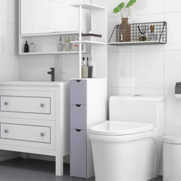 Portland White Single Door 2 Drawer Tall Floor Cabinet - Size: 15 x 33 x 137cm - Wilko - thumbnail 1