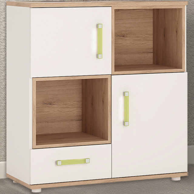 Florence 4KIDS 2 Door 2 Shelf Oak and White Cupboard with Lemon Handles - Size: 40 x 90 x 97cm - Furniture to Go - Wilko - image 1