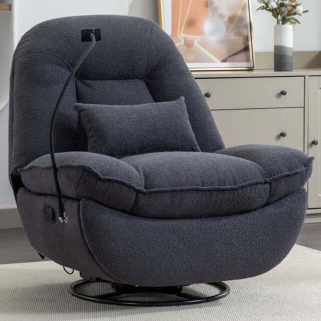 Artemis Home Fallon Dark Grey Boucle Swivel Recliner Chair - Size: Single - Wilko - image 1