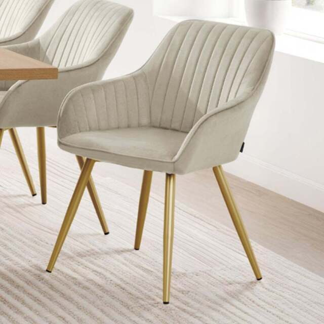 tectake Marilyn Set of 2 Cream Gold Quilted Velvet Dining Chair - Wilko - image 1