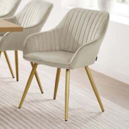 tectake Marilyn Set of 2 Cream Gold Quilted Velvet Dining Chair - Wilko