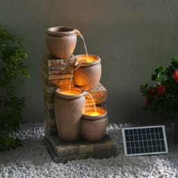Teamson Home Outdoor 4 Tier Cascading Bowl Brown Stacked Stone Solar Fountain - Size: 78 x 34 x 40cm - Wilko - thumbnail 3