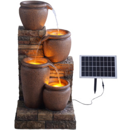 Teamson Home Outdoor 4 Tier Cascading Bowl Brown Stacked Stone Solar Fountain - Size: 78 x 34 x 40cm - Wilko - thumbnail 1