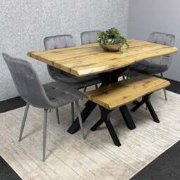 Kosy Koala Dakota 6 Seater Velvet Wooden Rectangle Dining Set with Bench Grey - Multi - Wilko