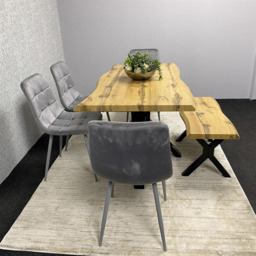 Kosy Koala Dakota 6 Seater Velvet Wooden Rectangle Dining Set with Bench Grey - Multi - Wilko - thumbnail 6