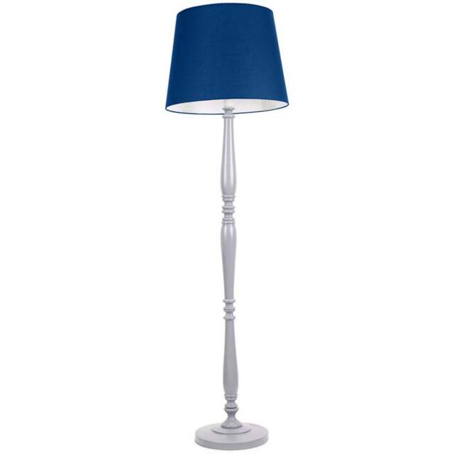 ValueLights Victoria Navy Blue Fabric Tapered Shade Grey Wood Traditional Stem LED Floor Lamp - Size: 156 x 46 x 46cm - Wilko