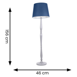 ValueLights Victoria Navy Blue Fabric Tapered Shade Grey Wood Traditional Stem LED Floor Lamp - Size: 156 x 46 x 46cm - Wilko - thumbnail 7