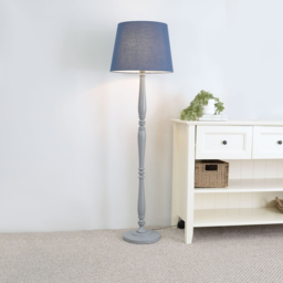 ValueLights Victoria Navy Blue Fabric Tapered Shade Grey Wood Traditional Stem LED Floor Lamp - Size: 156 x 46 x 46cm - Wilko - thumbnail 3