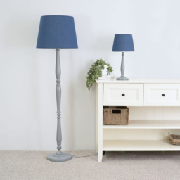 ValueLights Victoria Navy Blue Fabric Tapered Shade Grey Wood Traditional Stem LED Floor Lamp - Size: 156 x 46 x 46cm - Wilko - thumbnail 6