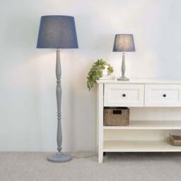 ValueLights Victoria Navy Blue Fabric Tapered Shade Grey Wood Traditional Stem LED Floor Lamp - Size: 156 x 46 x 46cm - Wilko - thumbnail 5