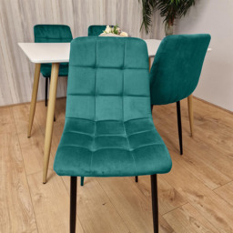 Kosy Koala 4 Seater Wooden and Velvet Dining Table Set White and Green - Multi - Wilko - thumbnail 3