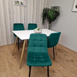 Kosy Koala 4 Seater Wooden and Velvet Dining Table Set White and Green - Multi - Wilko - thumbnail 4