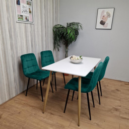 Kosy Koala 4 Seater Wooden and Velvet Dining Table Set White and Green - Multi - Wilko - thumbnail 6