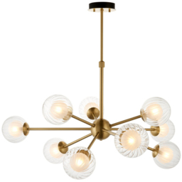 Merano Rome Satin Brass Glass Multi Arm Pendant Ceiling Lamp - Size: 92 x 92 x 68.5cm - Brown - Wilko - thumbnail 4