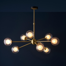 Merano Rome Satin Brass Glass Multi Arm Pendant Ceiling Lamp - Size: 92 x 92 x 68.5cm - Brown - Wilko - thumbnail 3