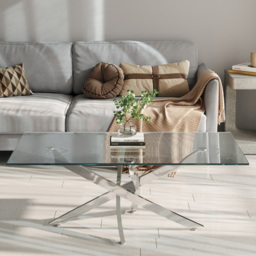 Living and Home Clear Glass Rectangular Coffee Table - Silver - Wilko - thumbnail 5