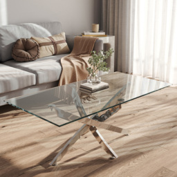 Living and Home Clear Glass Rectangular Coffee Table - Silver - Wilko - thumbnail 6