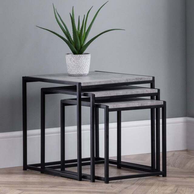 Julian Bowen Staten Concrete Nest of Tables Set of 3 - Size: 45 x 45 x 45cm - Black - Wilko - image 1