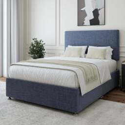 Bedmaster Small Double Midnight Linen 4 Drawer Divan Base with Valencia Headboard - Blue - Wilko - thumbnail 1